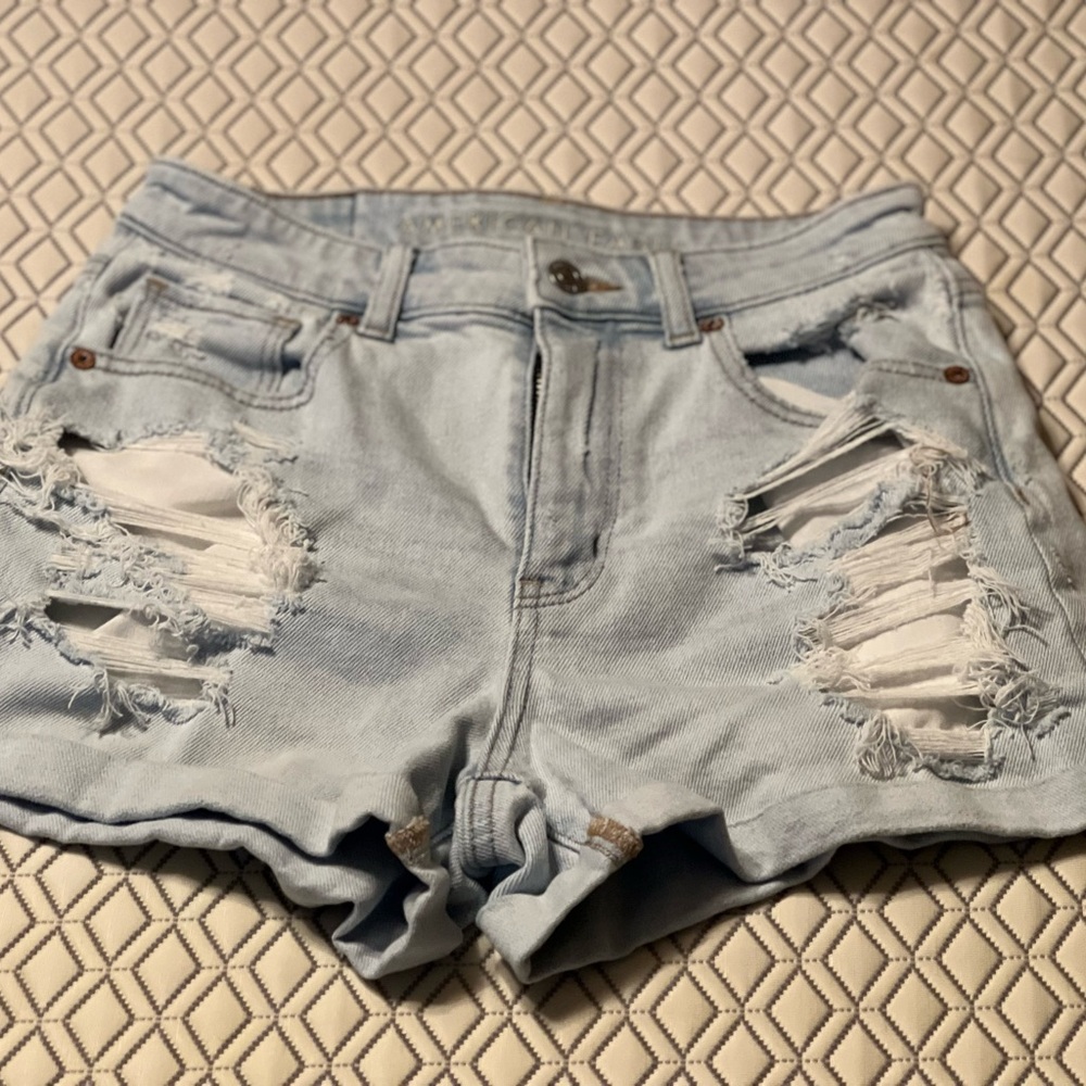 American Eagle Blue Jean Shorts Distressed High-Waisted
